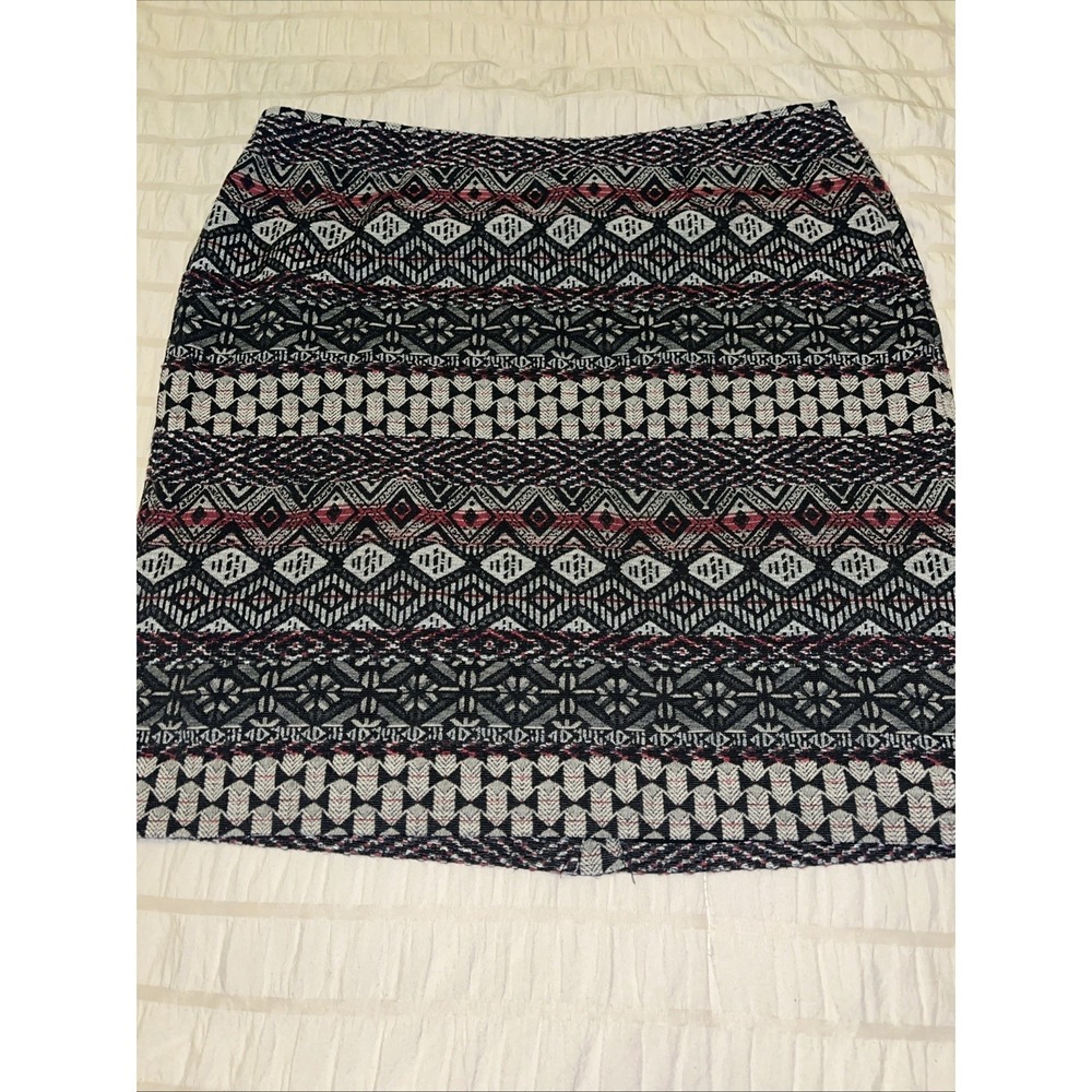 J Jill Lined Skirt MEDIUM Women's Tribal Aztec Pencil Fitted Short Side Zipper